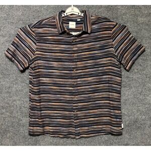 ROWM Mens Striped Textured Knit Short Sleeve Button Up Shirt XL